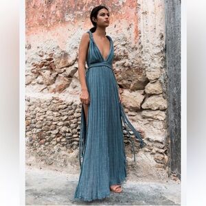 Kasia Kulenty Athena full-length gown in blue-black cotton gauze.